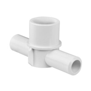 Te distribuidora de PVC liso con entrada de 1 pulgada macho y dos salidas laterales de 3/4 de pulgada macho para spas.