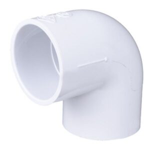 Codo de PVC-U de 90 grados con dos bocas hembra de 3/4 de pulgada para encolar en sistemas de presión de hidromasaje.