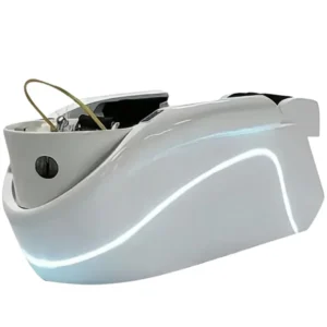 Unidad de tratamiento Head Spa japonés con arco de agua y camilla ergonómica.