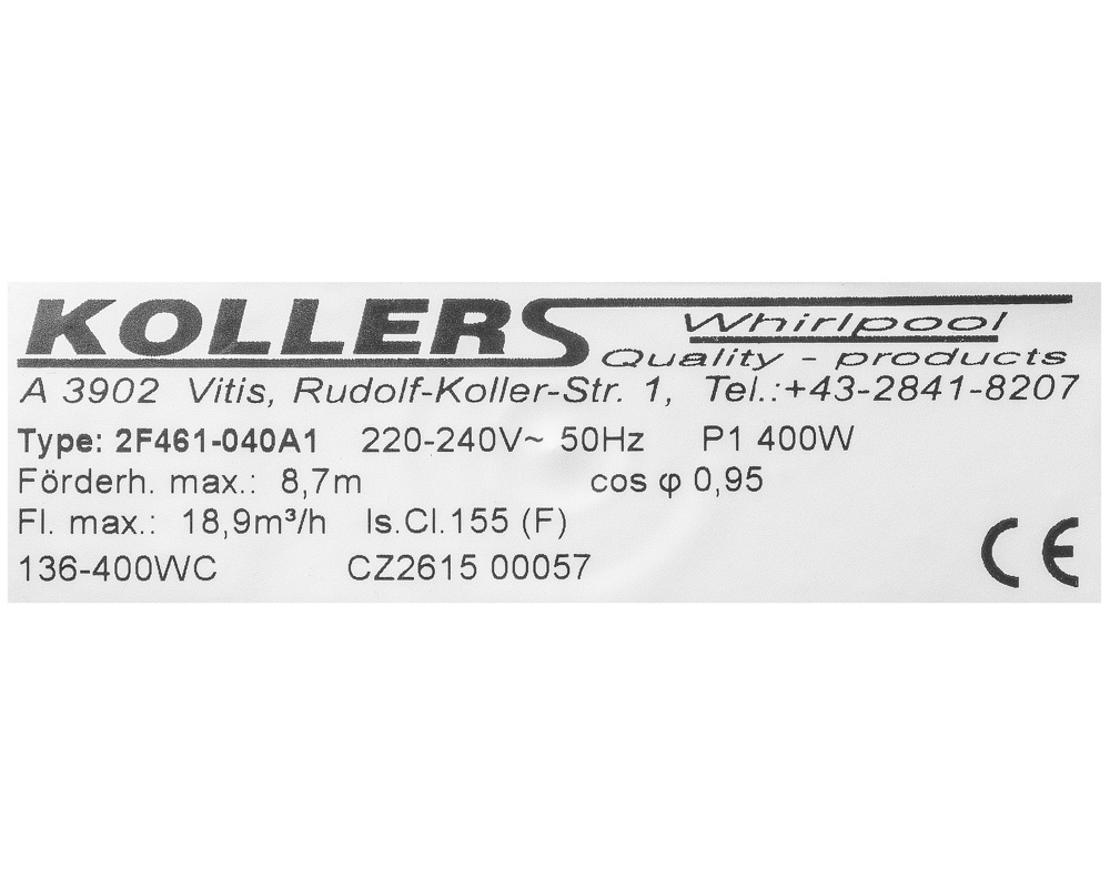 Datos técnicos de la bomba Koller de 0.40 HP con aspiración central.