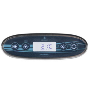 Panel de control Joyonway P25B85 para spa con pantalla digital central y 4 botones de función laterales para hidromasaje.