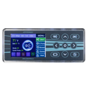 Teclado de control Joyonway PB553 para spa con pantalla LCD y 4 botones de función: Bomba, Calentador, Cromoterapia y Encendido.