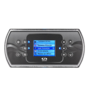 Panel de control Gecko k800 color negro con pantalla LCD a color para gestión avanzada de spas.