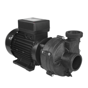 Bomba de hidromasaje Balboa Niagara de 2 HP y una velocidad para spa y piscinas, vista lateral del motor y cuerpo de bomba negro.