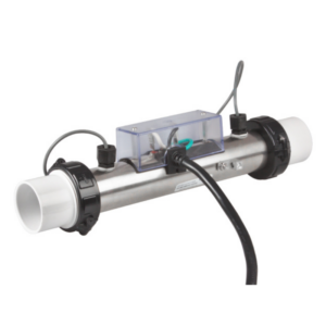 Calentador compacto Balboa GS100 de acero inoxidable, 10 pulgadas de largo con racores de 1.5 pulgadas y sensores M7 integrados