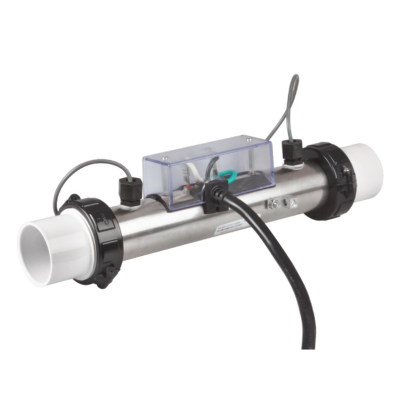 Calentador compacto Balboa GS100 de acero inoxidable, 10 pulgadas de largo con racores de 1.5 pulgadas y sensores M7 integrados