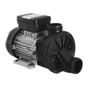 Bomba de hidromasaje HydroAir HA460 de una velocidad con toma de aspiración baja, cuerpo de bomba negro robusto para spas profesionales.