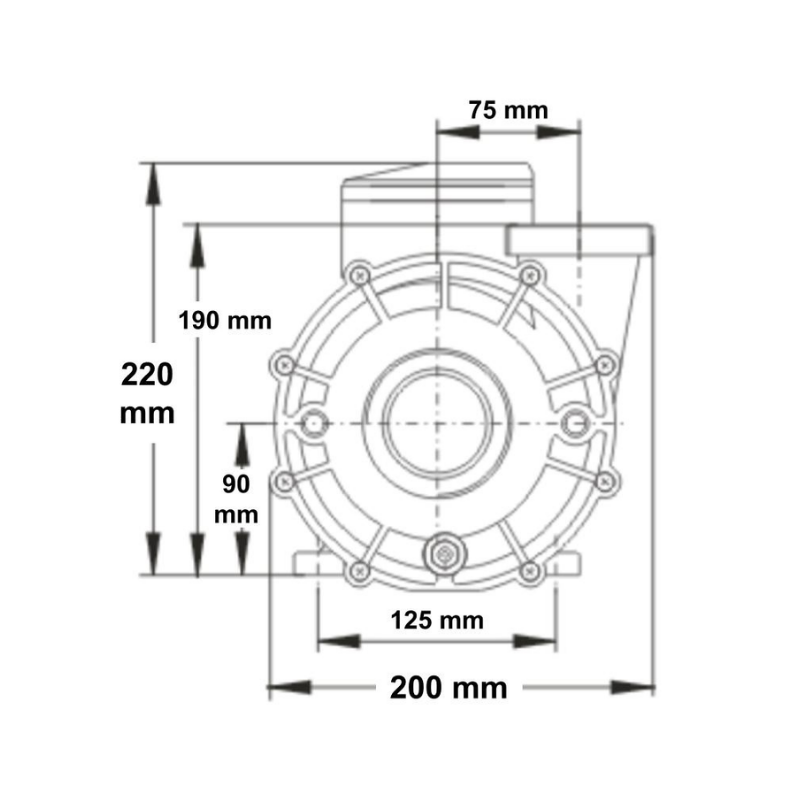Bomba LX Whirlpool LP150 de 1.5 HP y una velocidad para hidromasaje y spas, vista lateral en negro mate.