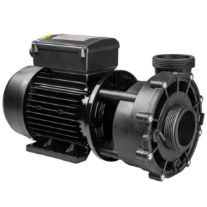 Bomba LX Whirlpool LP150 de 1.5 HP y una velocidad para hidromasaje y spas, vista lateral en negro mate.