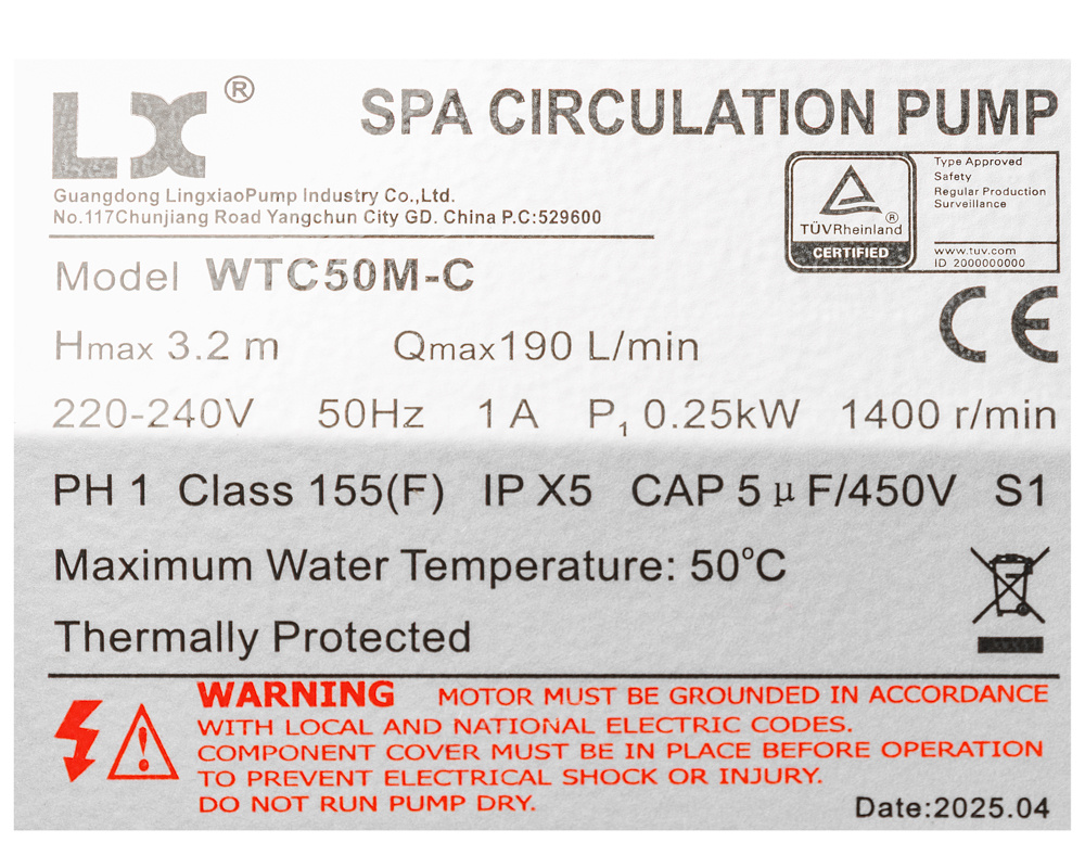 Bomba de circulación para SPA LX WTC50M-C