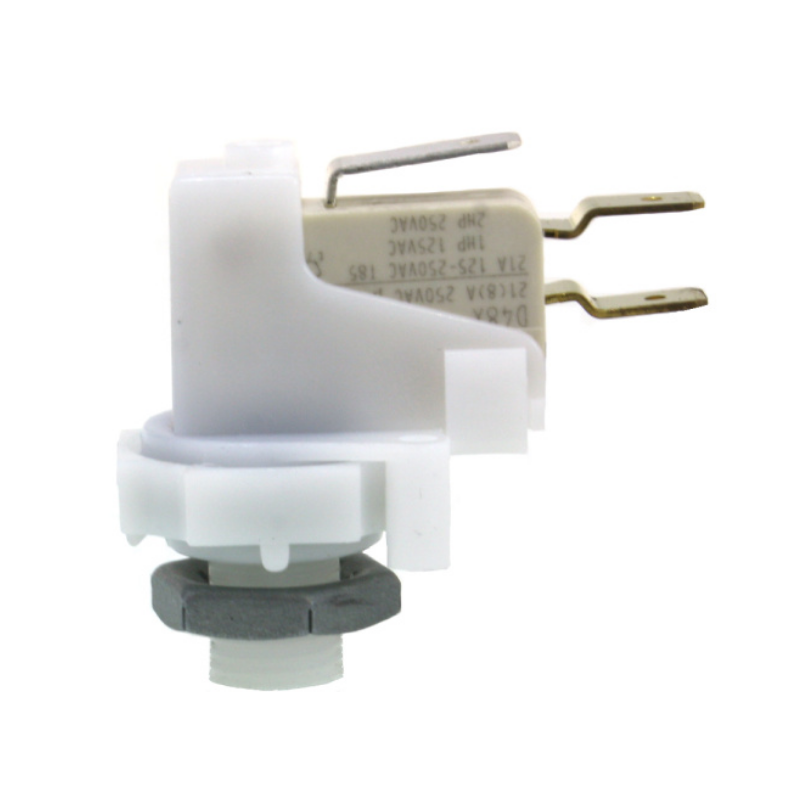 Interruptor neumático monoestable Presair de acción momentánea con entrada de aire central, utilizado para control electrónico en spas y bañeras de hidromasaje