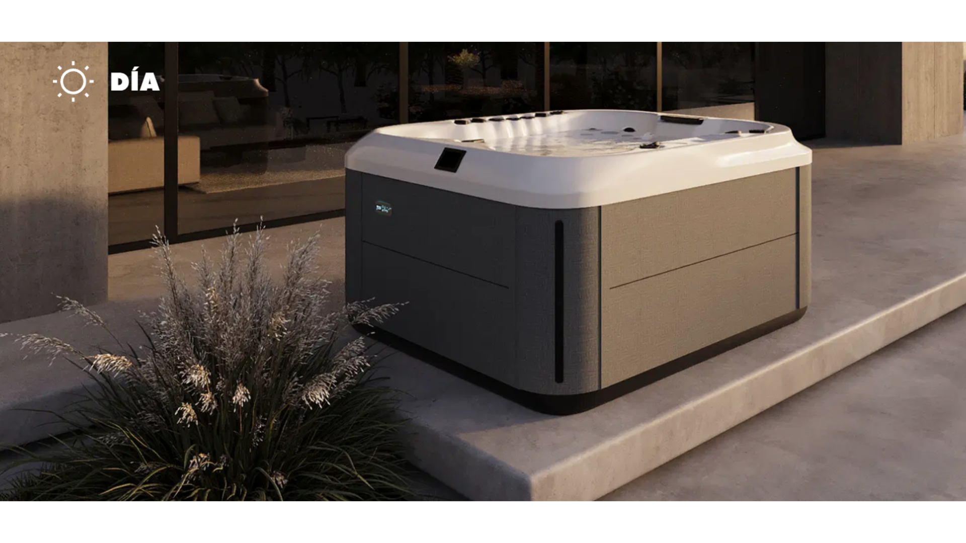 Vista de día del spa Capri instalado en jardin